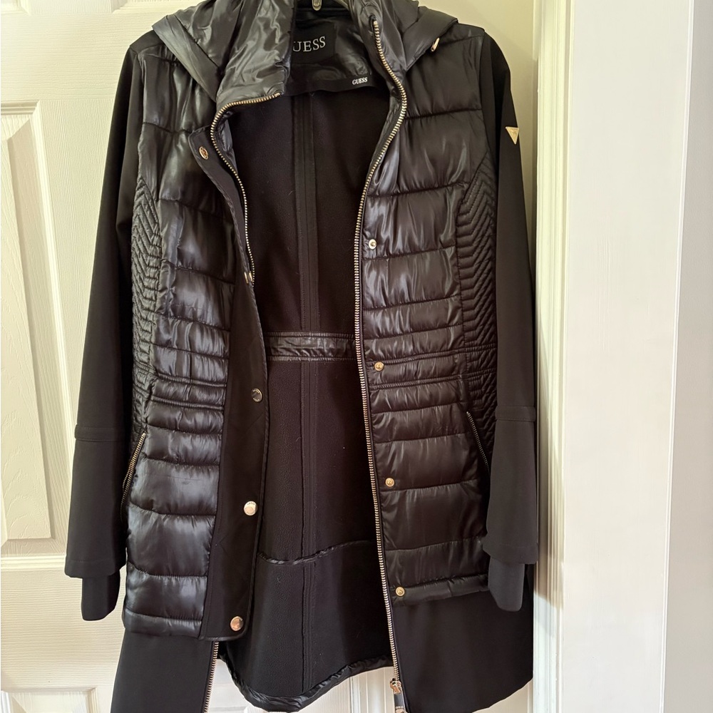 GUESS Women's Black and Gold Puffer Coat